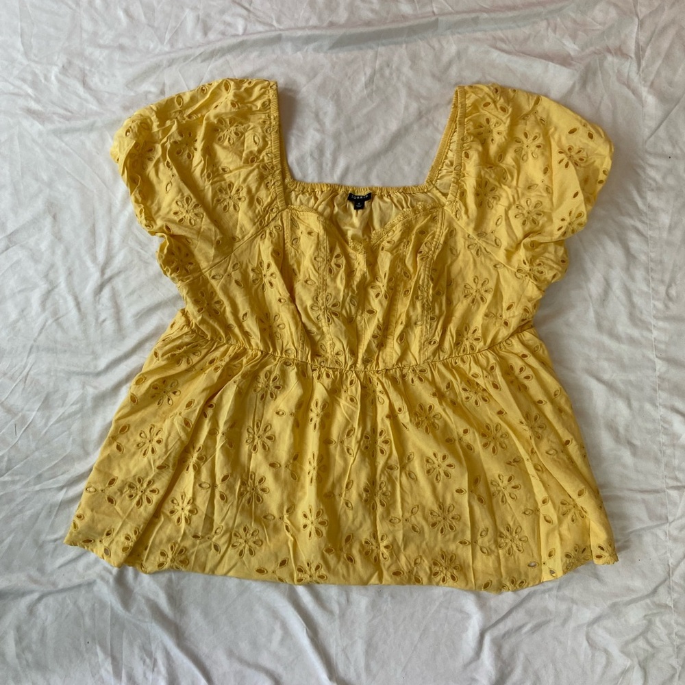 Torrid Yellow Puff Sleeve Smocked Blouse